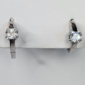 *4/$20* Silver tone small hoop earrings with single square crystal